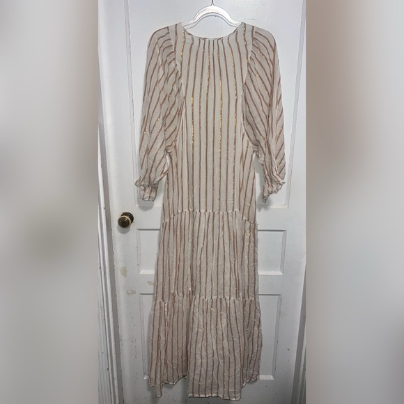 Apiece Apart Francesca Bib Tier Dress in Metallic Stripes Size 8 $425 - Picture 4 of 7